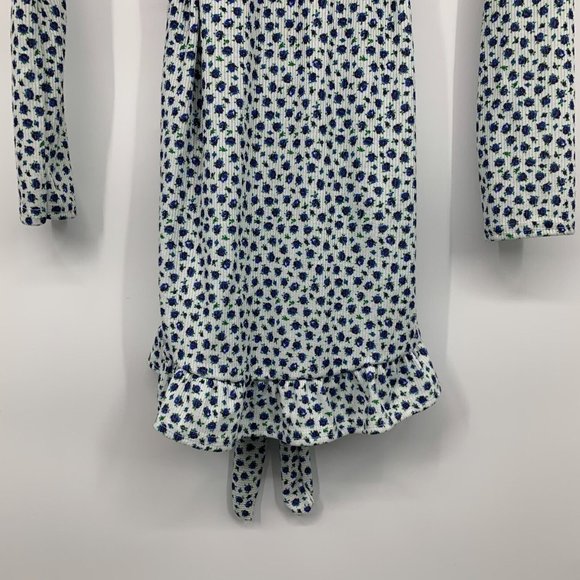 Boohoo Dress White Ditsy Floral Long Sleeve V Neck Belted Ribbed - Picture 11 of 11